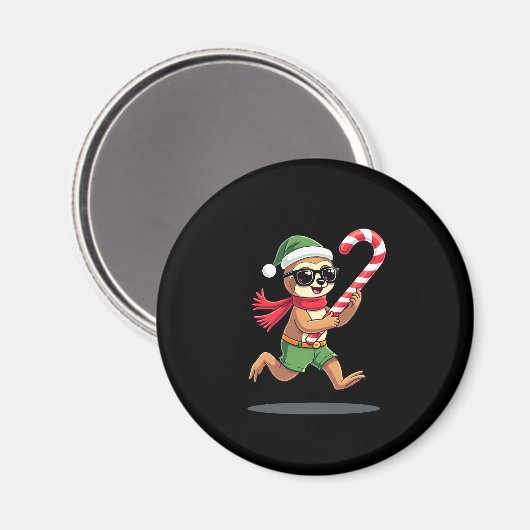 Christmas Sloth Elf Pepermunt Candy Cane Shirt Gi Magneet (Voorkant / Achterkant)