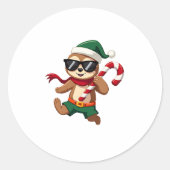 Christmas Sloth Elf Pepermunt Candy Cane Shirt Gi Ronde Sticker (Voorkant)