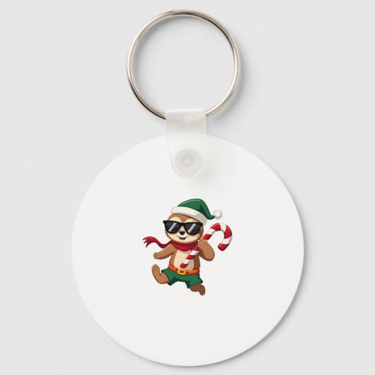 Christmas Sloth Elf Pepermunt Candy Cane Shirt Gi Sleutelhanger (Voorkant)
