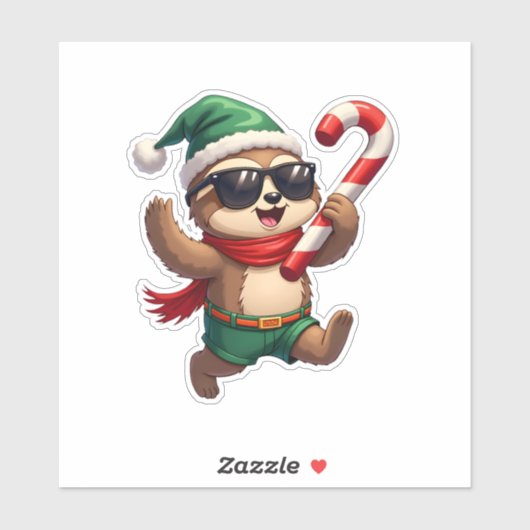 Christmas Sloth Elf Pepermunt Candy Cane Shirt Gi Sticker (Vel)