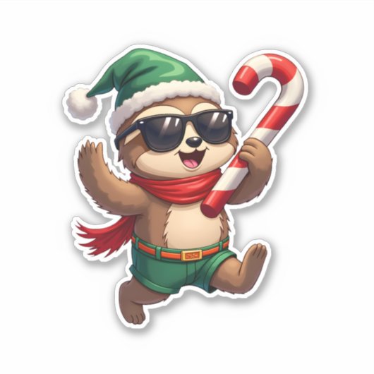 Christmas Sloth Elf Pepermunt Candy Cane Shirt Gi Sticker (Voorkant)