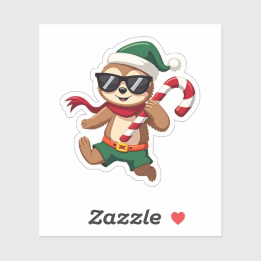 Christmas Sloth Elf Pepermunt Candy Cane Shirt Gi Sticker (Vel)