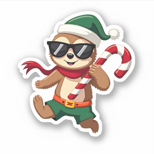 Christmas Sloth Elf Pepermunt Candy Cane Shirt Gi Sticker (Voorkant)