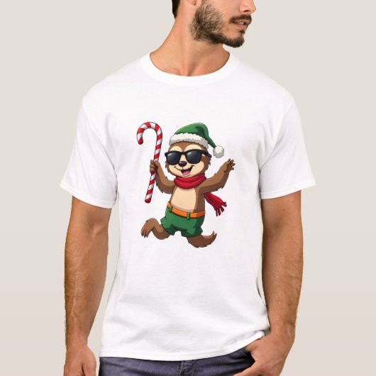 Christmas Sloth Elf Peppermint Candy Cane Shirt Gi (Voorkant)