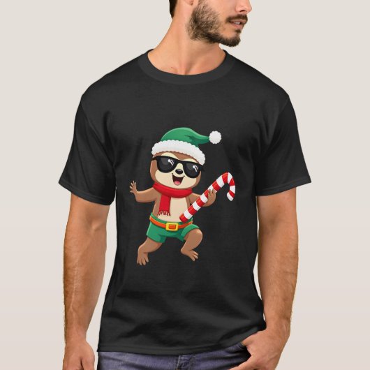 Christmas Sloth Elf Peppermint Candy Cane Shirt Gi (Voorkant)