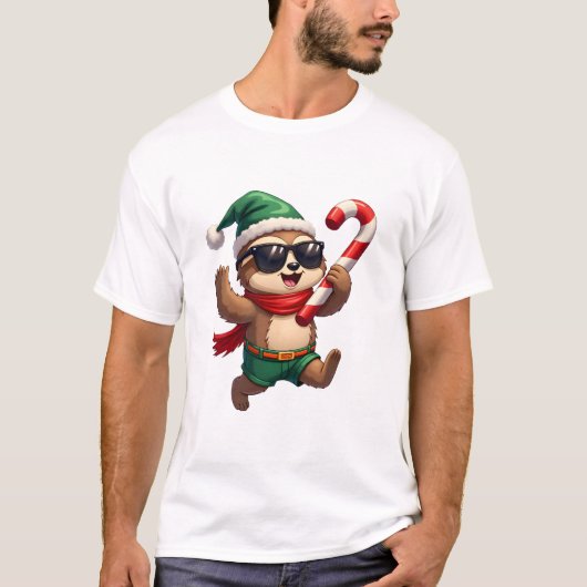 Christmas Sloth Elf Peppermint Candy Cane Shirt Gi (Voorkant)