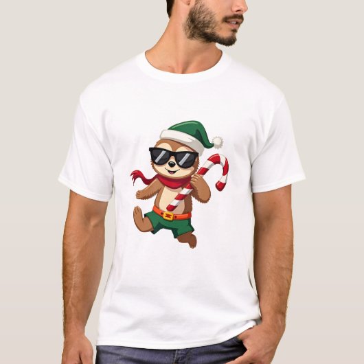 Christmas Sloth Elf Peppermint Candy Cane Shirt Gi (Voorkant)