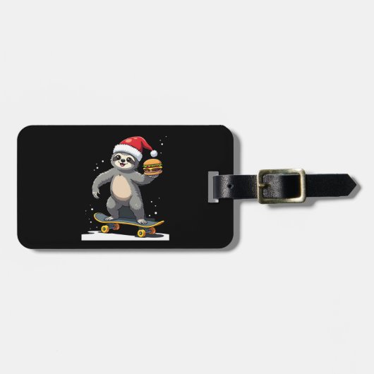 CHRISTMAS SLOTH Funny Christmas Skateboard Sloth ( Bagagelabel (Voorkant horizontaal)