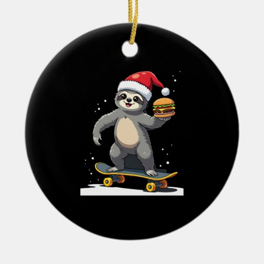 CHRISTMAS SLOTH Funny Christmas Skateboard Sloth ( Keramisch Ornament (Voorkant)