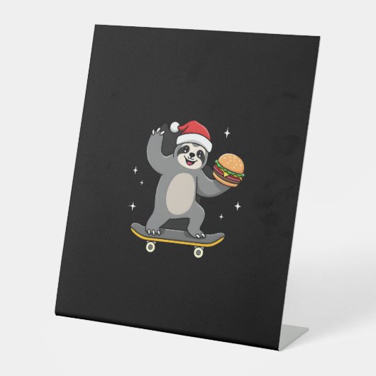 CHRISTMAS SLOTH Funny Christmas Skateboard Sloth ( Reclamebord Met Voetstuk (Voorkant)