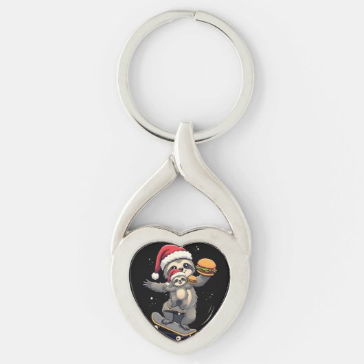 CHRISTMAS SLOTH Funny Christmas Skateboard Sloth ( Sleutelhanger (Voorkant)