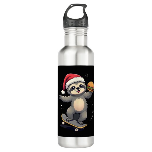 CHRISTMAS SLOTH Funny Christmas Skateboard Sloth ( Waterfles (Voorkant)