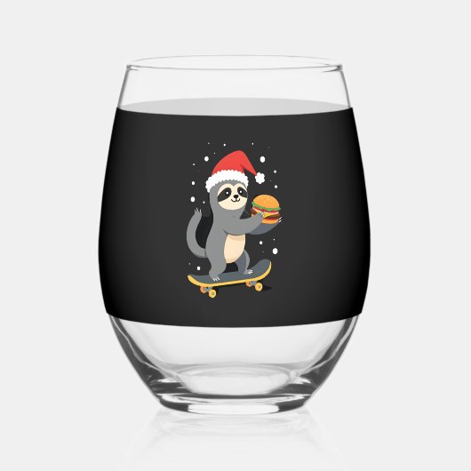 CHRISTMAS SLOTH Funny Christmas Skateboard Sloth ( Wijnglas Zonder Voet (Voorkant)