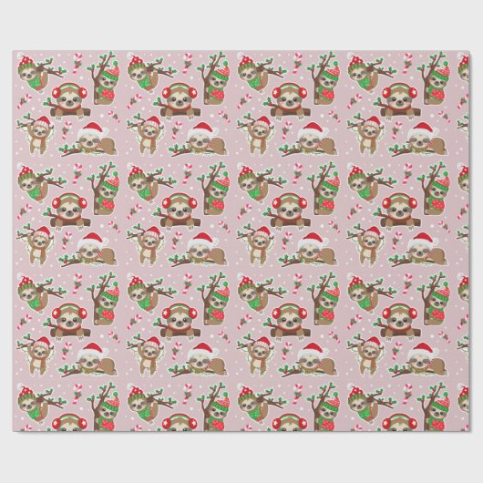 Christmas Sloth Gift Wrapping Paper Cadeaupapier (Vlak)