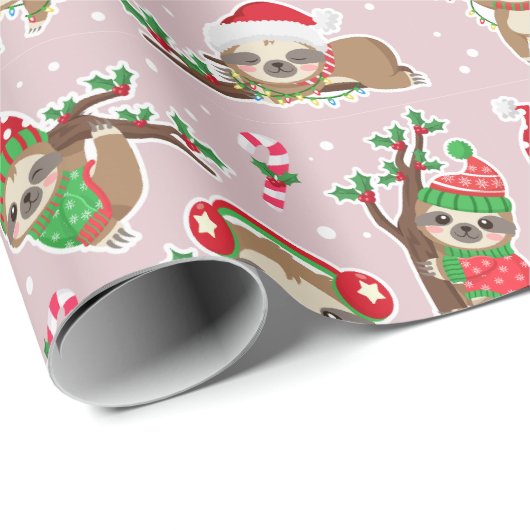 Christmas Sloth Gift Wrapping Paper Cadeaupapier (Rol Hoek)