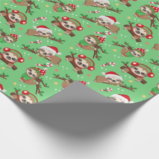 Christmas Sloth Gift Wrapping Paper Cadeaupapier (Hoek)