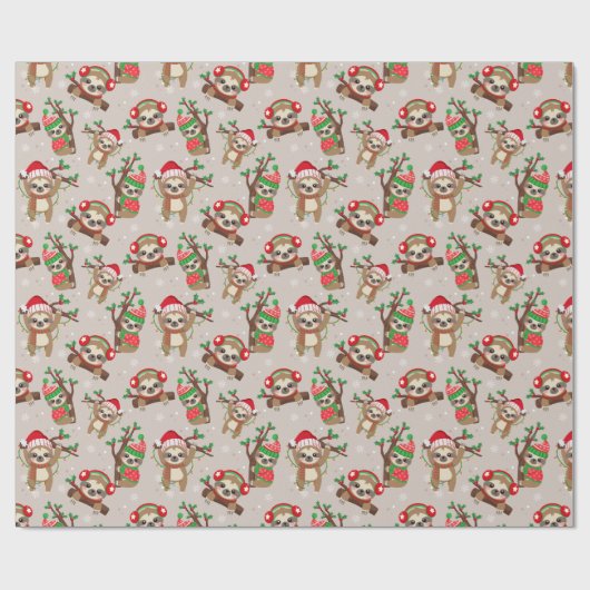 Christmas Sloth Gift Wrapping Paper Cadeaupapier (Vlak)