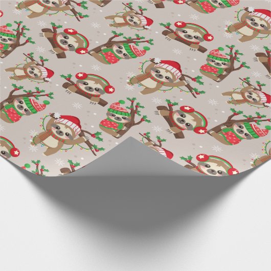 Christmas Sloth Gift Wrapping Paper Cadeaupapier (Hoek)