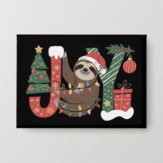Christmas Sloth Holiday Tree Gifts Joy Cute Funny Button (Voorkant)