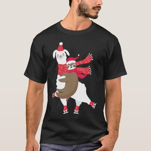 Christmas Sloth Riding Llama Ice Skating Alpaca T-shirt (Voorkant)