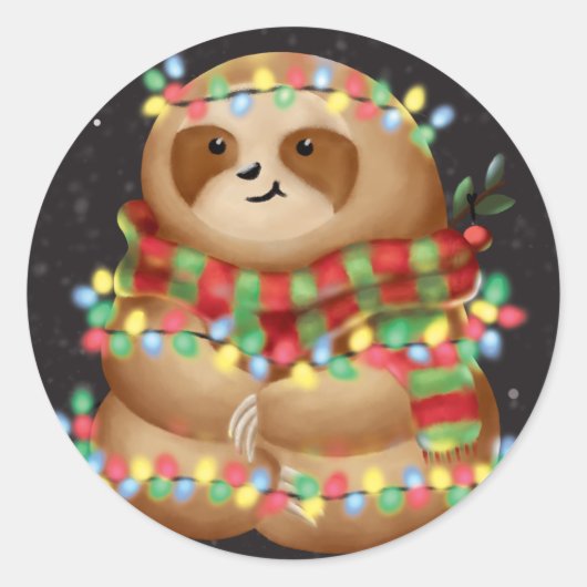 Christmas sloth ronde sticker (Voorkant)