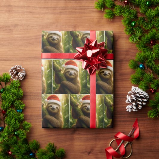 Christmas Sloth Wearing a Santa Hat Cadeaupapier (Feestdagen Geschenken)