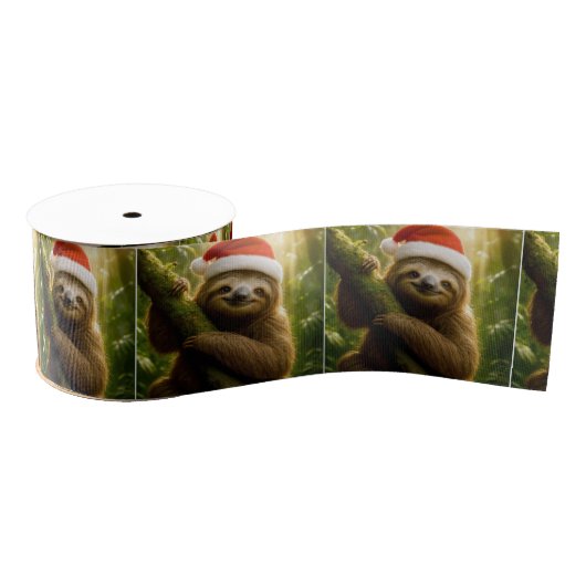 Christmas Sloth Wearing a Santa Hat Grosgrain Lint (Spoel)