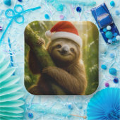Christmas Sloth Wearing a Santa Hat Papieren Bordje (Feest)