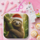 Christmas Sloth Wearing a Santa Hat Papieren Bordje (Feest)