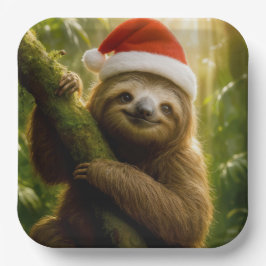 Christmas Sloth Wearing a Santa Hat Papieren Bordje