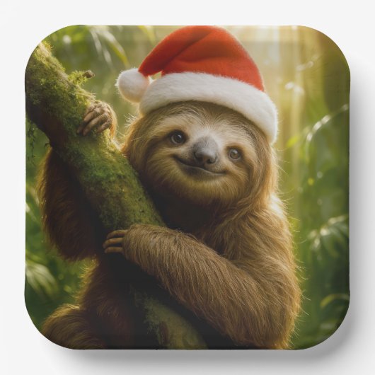 Christmas Sloth Wearing a Santa Hat Papieren Bordje (Voorkant)