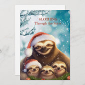 Christmas Sloth with Sloth Babies in Snow Feestdagenkaart (Voorkant / Achterkant)