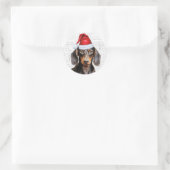 Christmas Smooth Dachshund Dog and Woof Art Ronde Sticker (Tas)