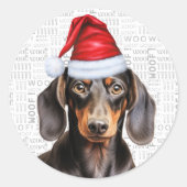 Christmas Smooth Dachshund Dog and Woof Art Ronde Sticker (Voorkant)