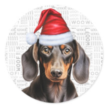 Christmas Smooth Dachshund Dog and Woof Art
