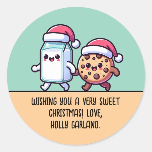 Christmas Snacks Milk and Cookie Cute Custom Text Ronde Sticker (Voorkant)