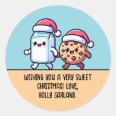 Christmas Snacks Milk and Cookie Cute Custom Text Ronde Sticker (Voorkant)