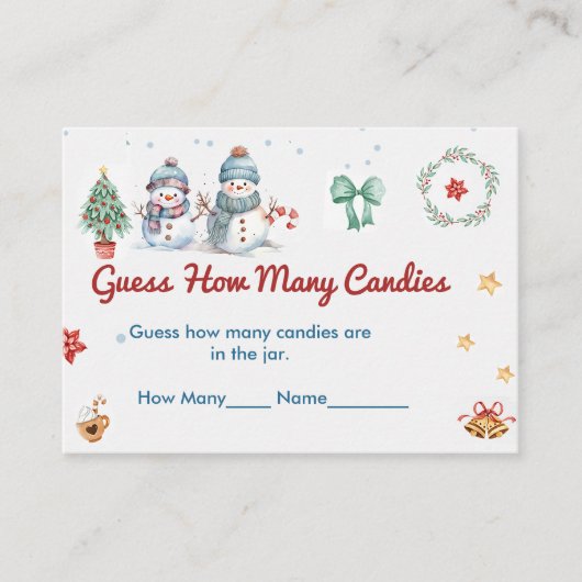 Christmas Sneeuwman raden hoeveel Snoepjes Informatiekaartje (Voorkant)
