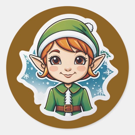 Christmas Snow Elf Ronde Sticker (Voorkant)