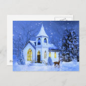 Christmas, Snow en Church Feestdagenkaart (Voorkant / Achterkant)