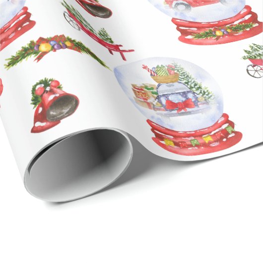 Christmas Snow globe watercolor wrapping paper Cadeaupapier (Rol Hoek)