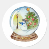 Christmas Snow Globe with Snowman & Tree Ronde Sticker (Voorkant)