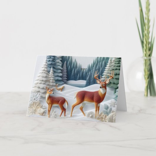 Christmas Snow Scene with Deer Holiday Card  Feestdagen Kaart (Voorkant)