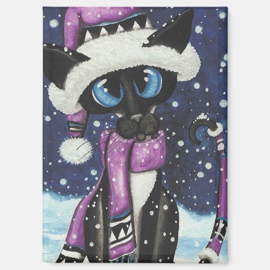 Christmas Snow Siamese Cat American MoJo Pillows Magneet (Voorkant)