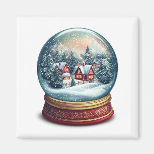 Christmas Snow wereldbol met een klein dorpsontwer Magneet