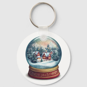 Christmas Snow wereldbol met een klein dorpsontwer Sleutelhanger