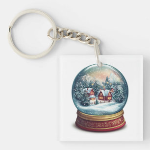 Christmas Snow wereldbol met een klein dorpsontwer Sleutelhanger