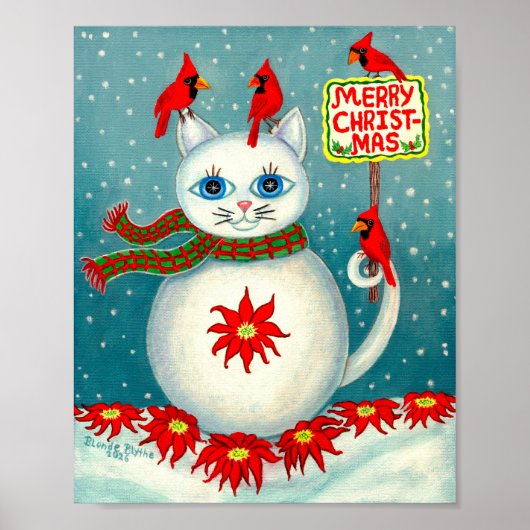 Christmas Snowcat Cardinal Bird Snowman Poinsettia Poster (Voorkant)