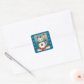Christmas Snowcat Cardinal Bird Snowman Poinsettia Vierkante Sticker (Envelop)