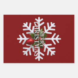 Christmas Snowflake And Shy Red Berry Inpakpapier Vel